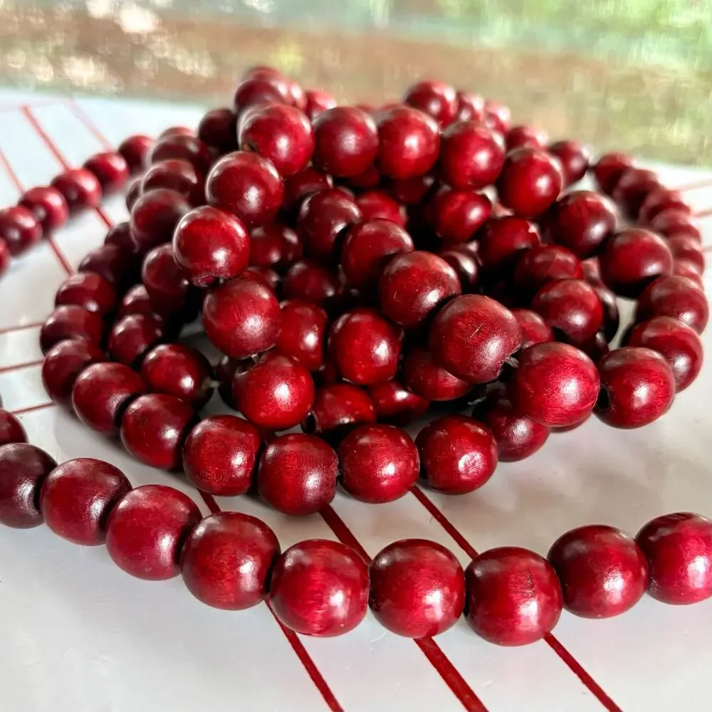 Vintage Bright Red Wooden Bead Garland 8.5 Ft Rustic Farmhouse Decor.